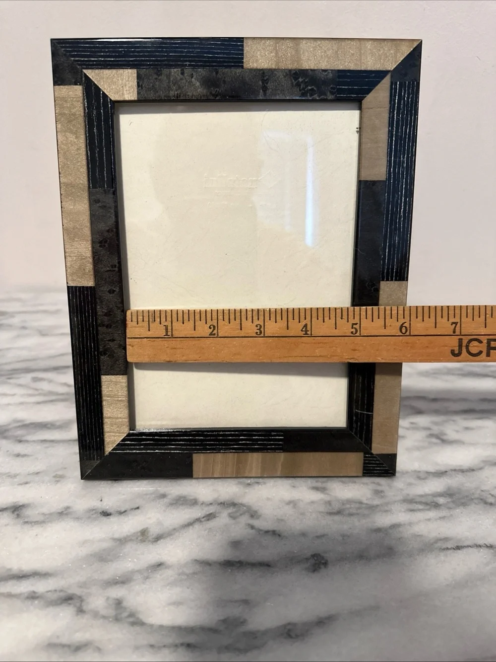 Natalini marquetry inlay black & beige wood picture frame 5x7” photo Italy